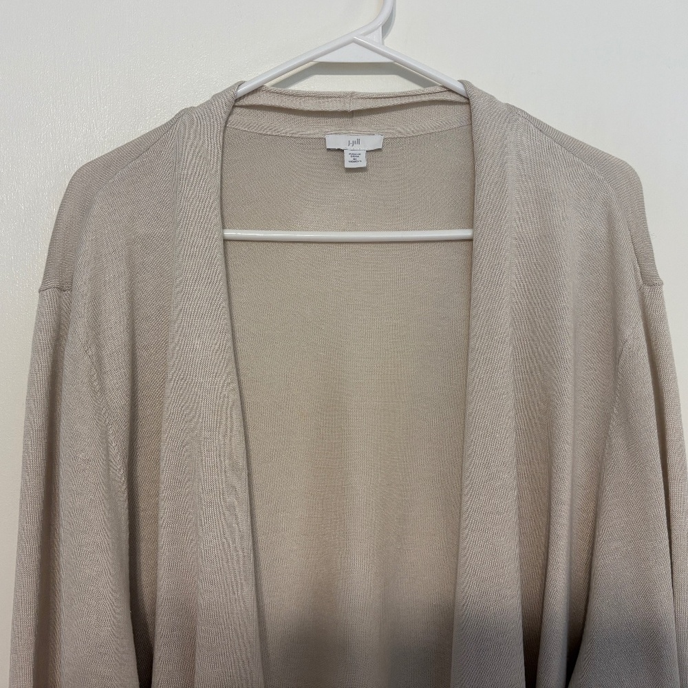 J. Jill Women's Plus Linen-Blend Open-Front Waterfall Cardigan Sweater 4X Beige - Picture 2 of 9